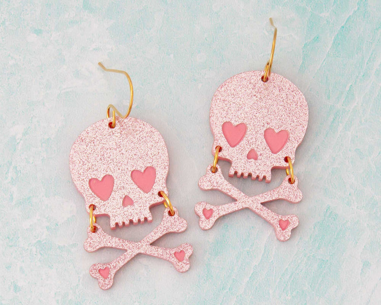 Pink Skull & Bones Acrylic Earrings