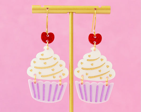 Purple & White Cupcake Earrings