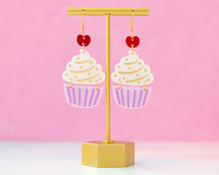 Purple & White Cupcake Earrings