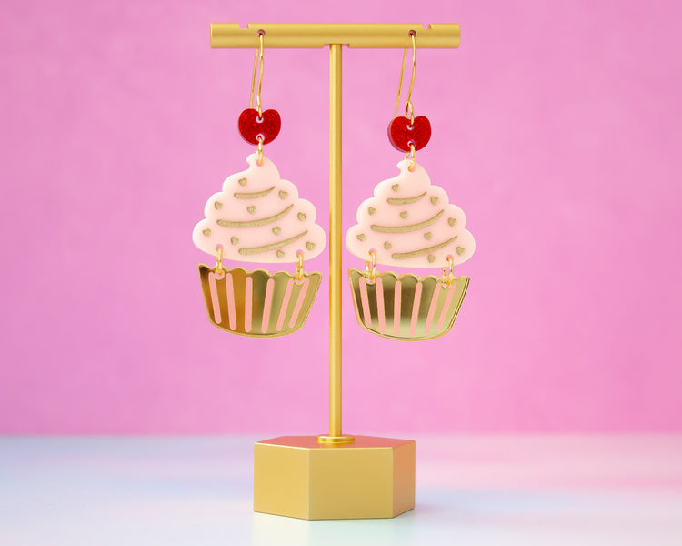 Pink & Gold Cupcake Earrings