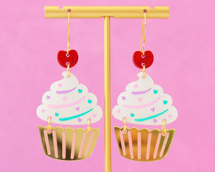 White & Gold Cupcake Earrings