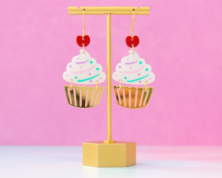 White & Gold Cupcake Earrings