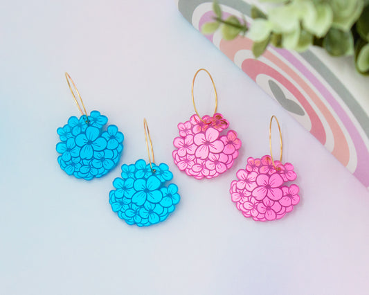 Hydrangea Pink/Blue Acrylic Hoop Earrings