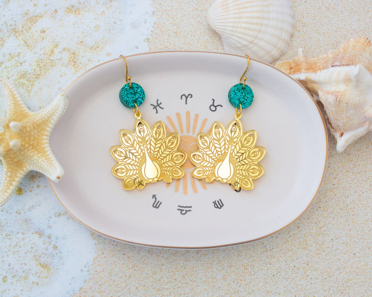 Gold Peacock Earrings