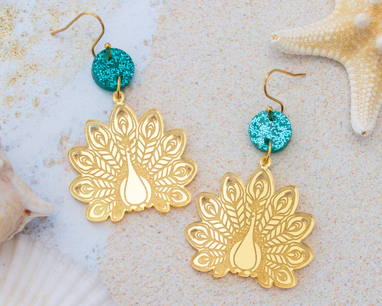 Gold Peacock Earrings