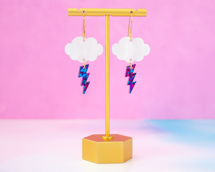 Cloud & Lightning Bolt Retro Acrylic Earrings