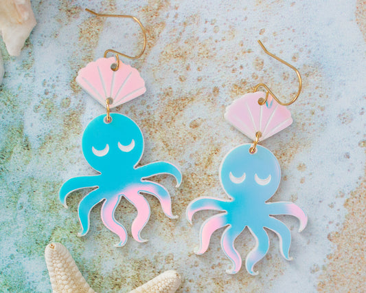 Holographic Octopus Earrings