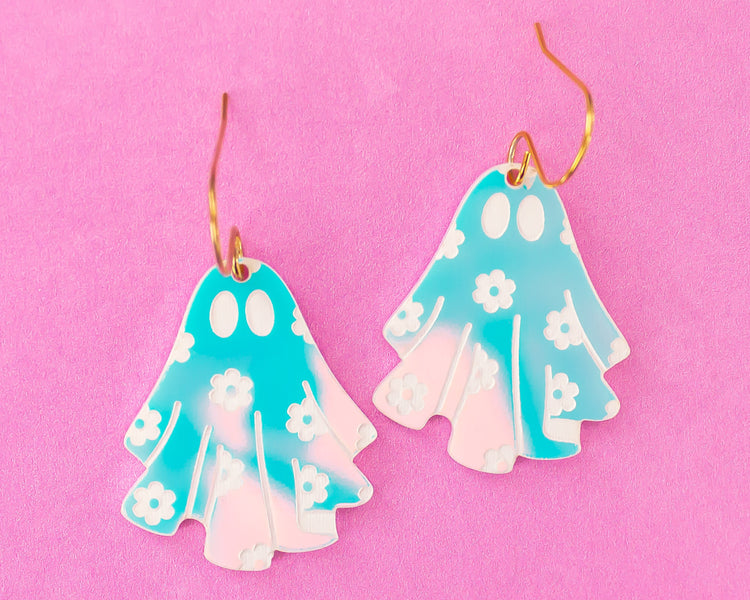 Holographic Flower Ghost Acrylic Earrings