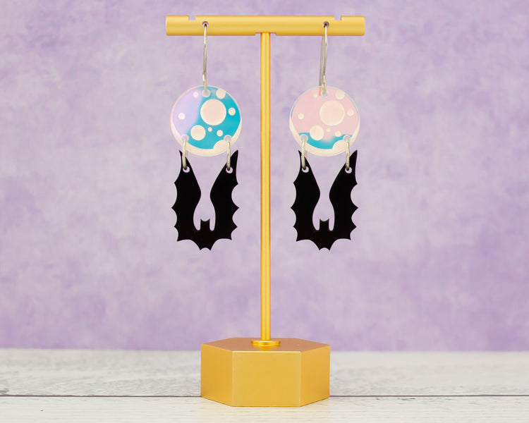 Bat & Moon Holographic Earrings