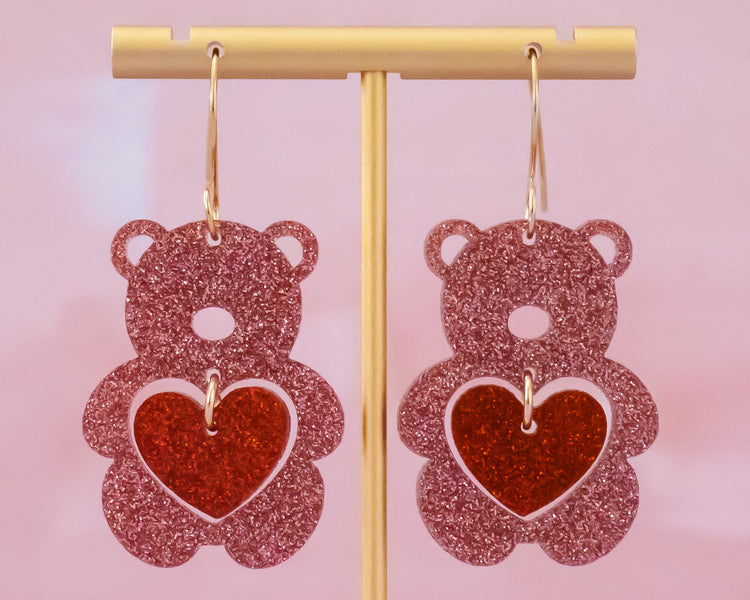 Teddy Bear Heart Earrings