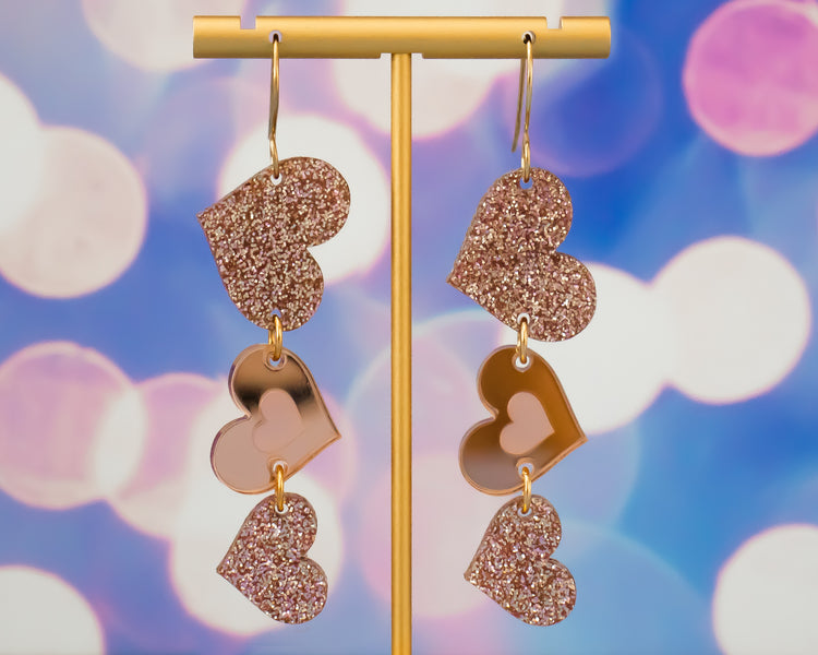 Rose Gold Glitter Heart Earrings