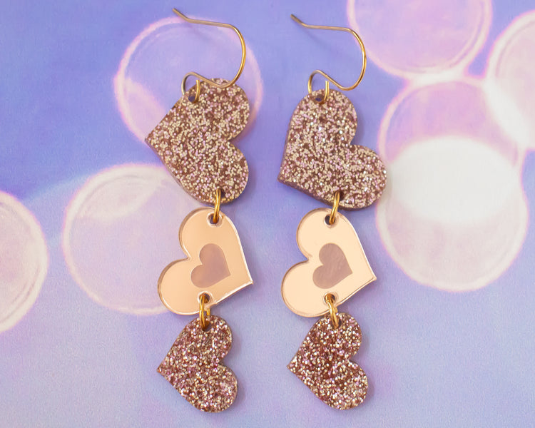 Rose Gold Glitter Heart Earrings