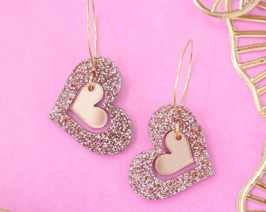 Rose Gold Double Tilted Heart Hoops