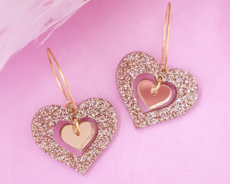 Rose Gold Double Heart Hoops