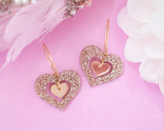 Rose Gold Double Heart Hoops