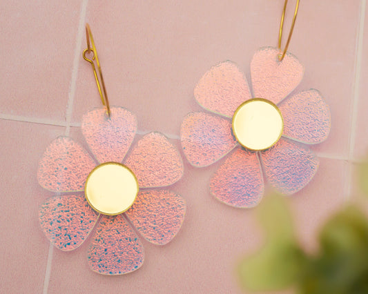 Holographic Daisy Flower Hoop Earrings