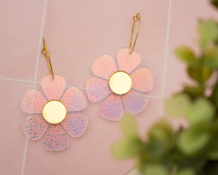 Holographic Daisy Flower Hoop Earrings