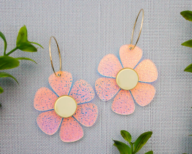 Holographic Daisy Flower Hoop Earrings
