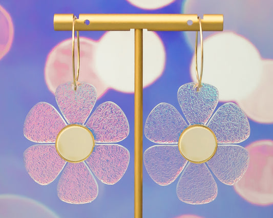 Holographic Daisy Flower Hoop Earrings