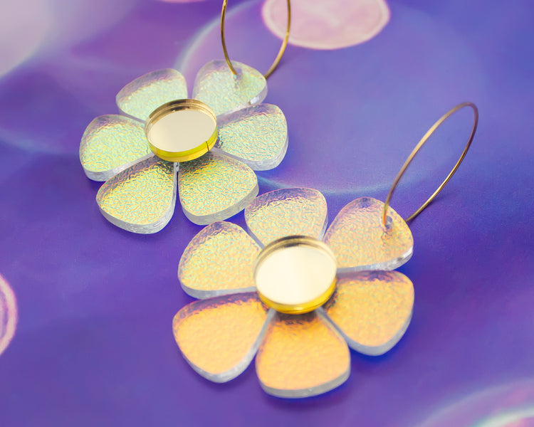 Holographic Daisy Flower Hoop Earrings