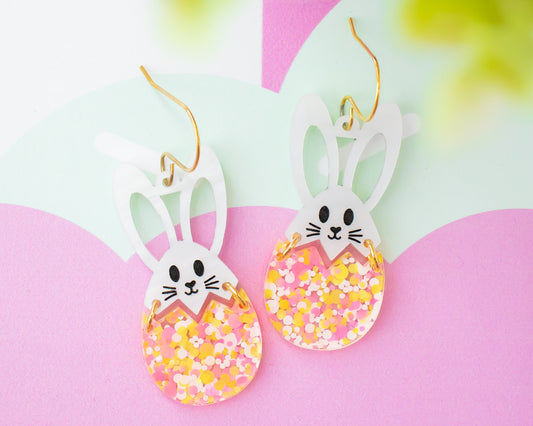 Bunny In Egg Confetti Earrings