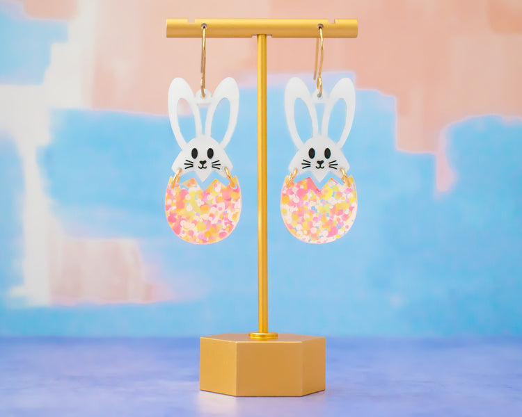 Bunny In Egg Confetti Earrings