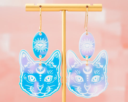 Celestial Cat Holographic Earrings