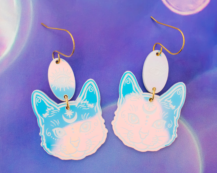 Celestial Cat Holographic Earrings