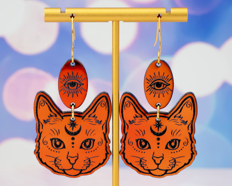 Celestial Cat Red/Green Holographic Earrings