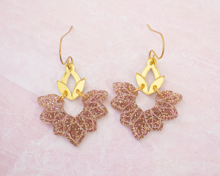 Champagne & Gold Abstract Lotus Earrings