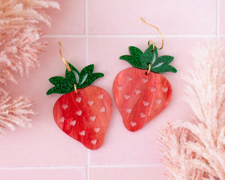 Red Strawberry Acrylic Earrings