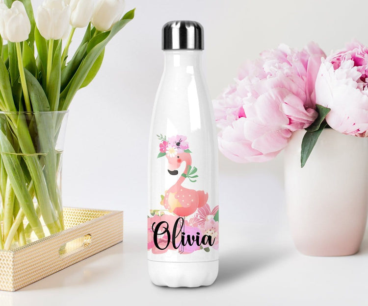 Personalized Flamingo Water Bottle With Lid For Kids