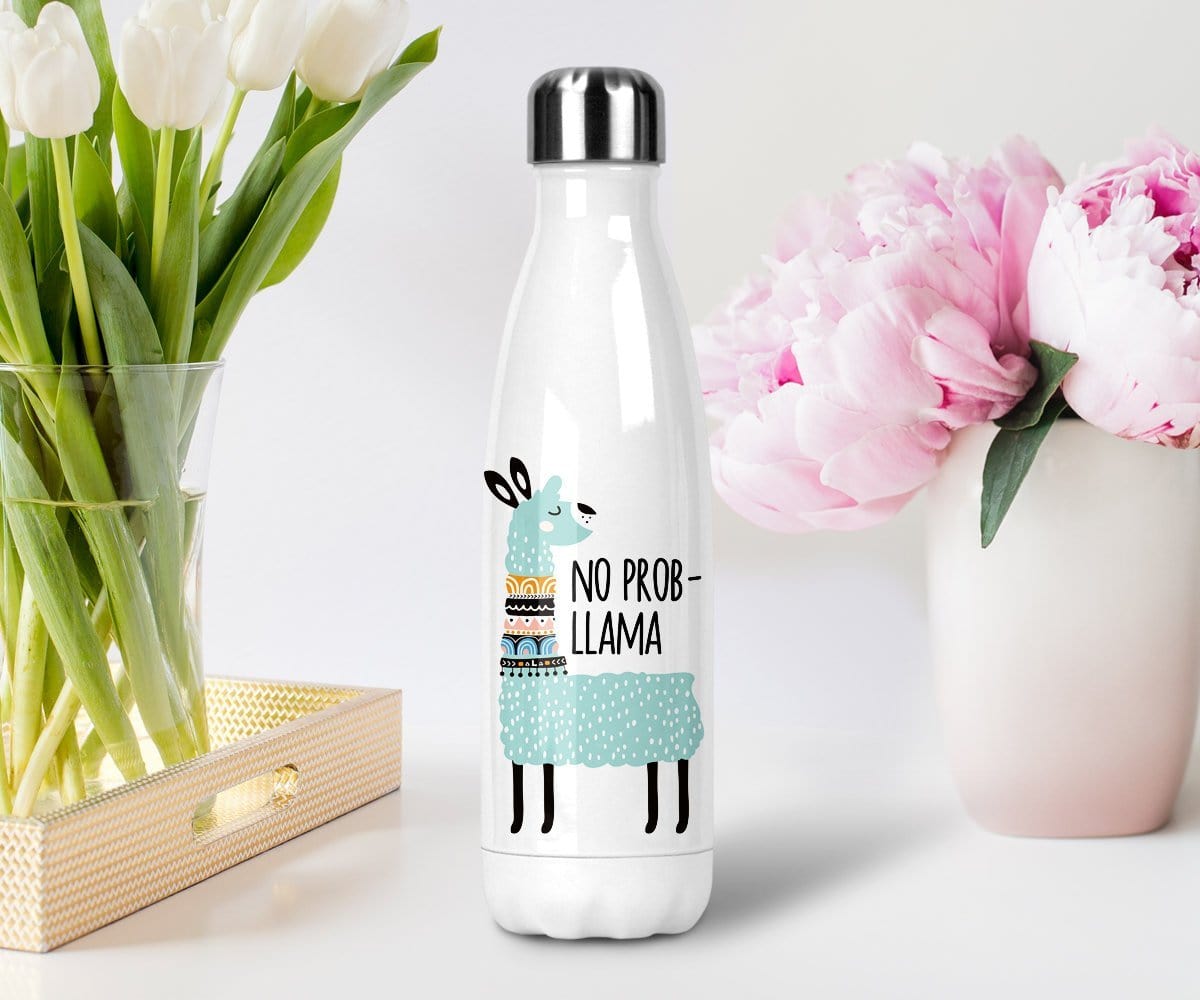 no prob llama funny water bottle stainless steel with lid