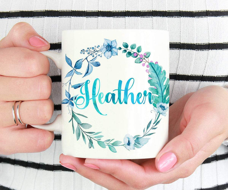 Personalized Blue Watercolor Floral Coffee Mug