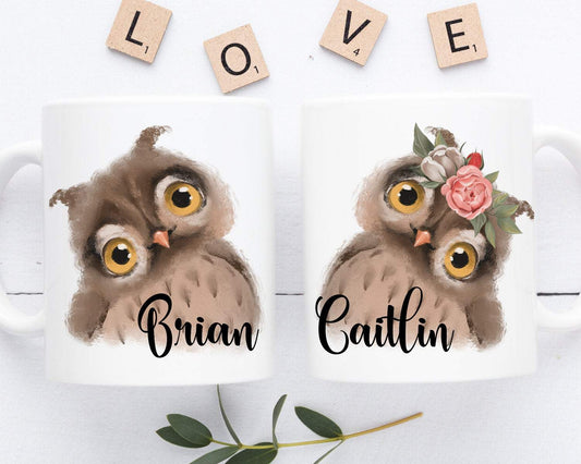 Owl Mugs Personalized Couple Coffee Mug Set
