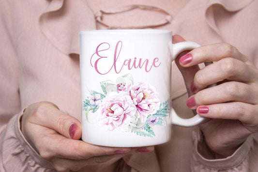 Personalized Pink Flowers Name Mug