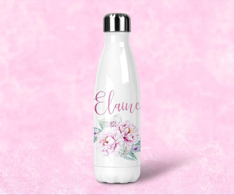 Floral Custom Name Steel Water Bottle, Bridesmaid Gift