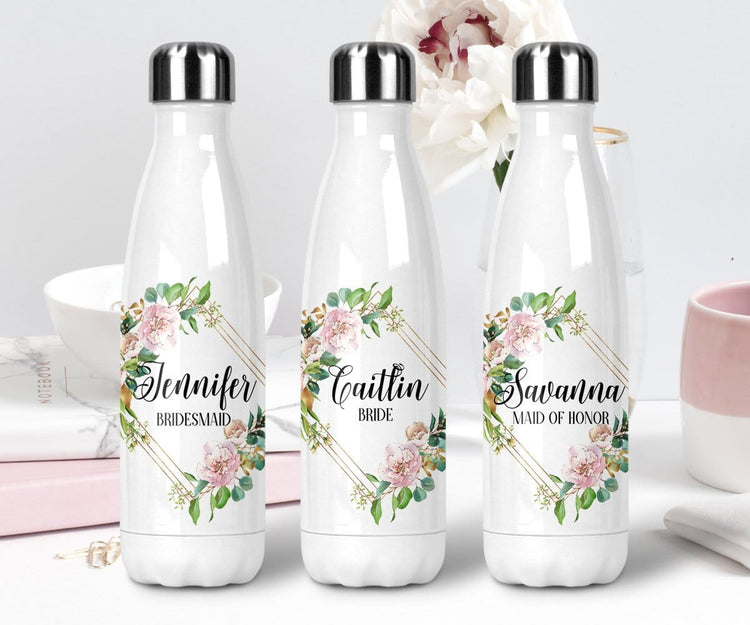 Personalized Bridesmaid Geometric Floral Water Bottle Steel