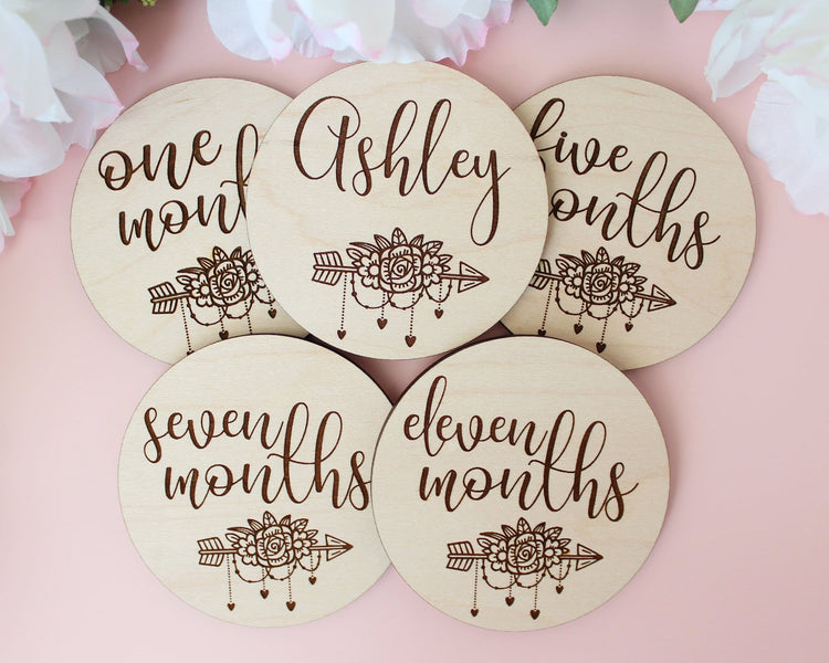 Personalized Baby Milestone Cards Wooden Photo Props