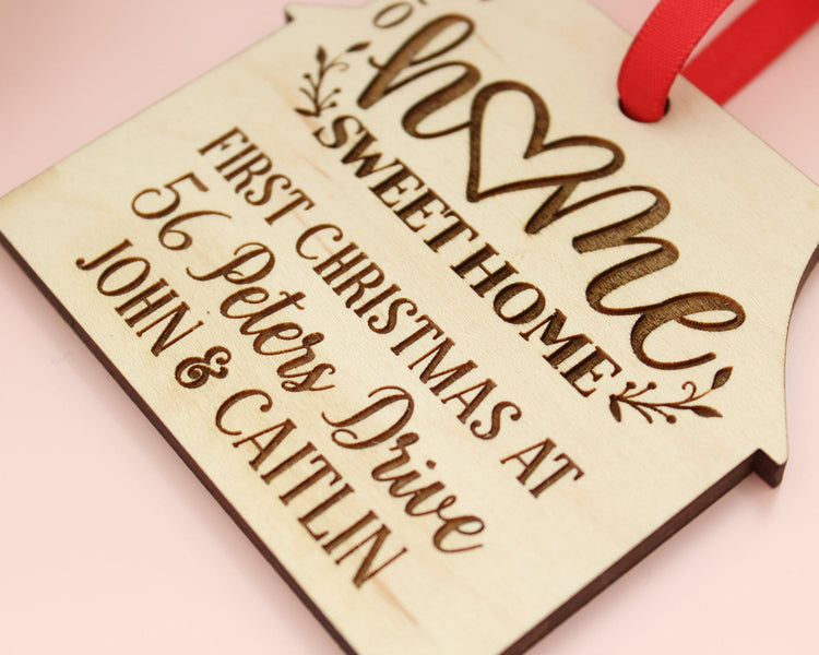 Personalized First Christmas At Address Wood Engraved House Ornament