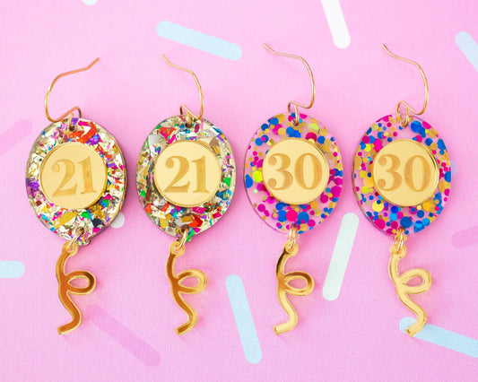 Birthday Balloon Custom Number Earrings