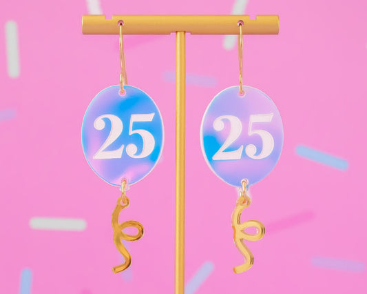 Holographic Birthday Balloon Custom Number Earrings