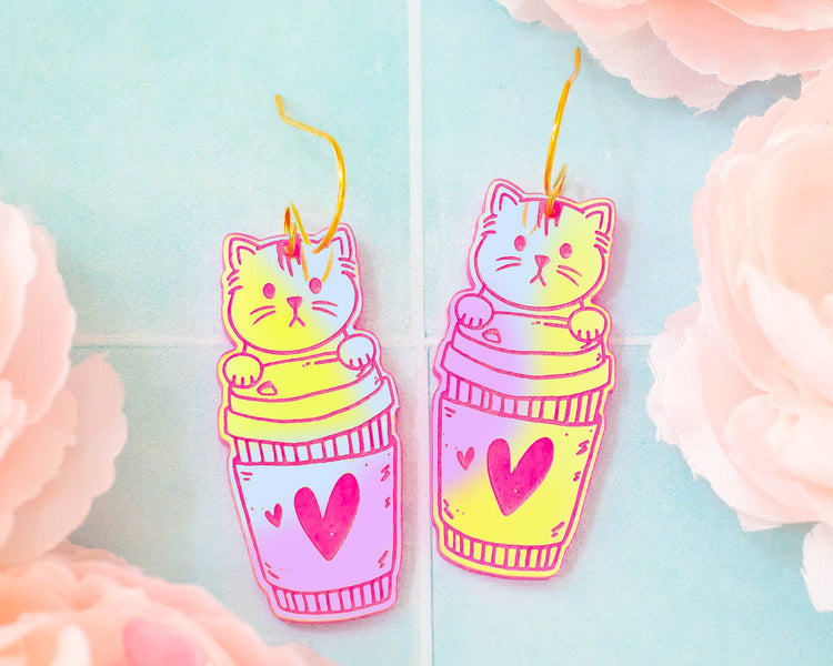 Cat In Coffee Cup Earrings