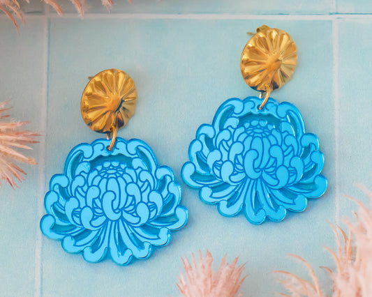 Blue Chrysanthemum Earrings