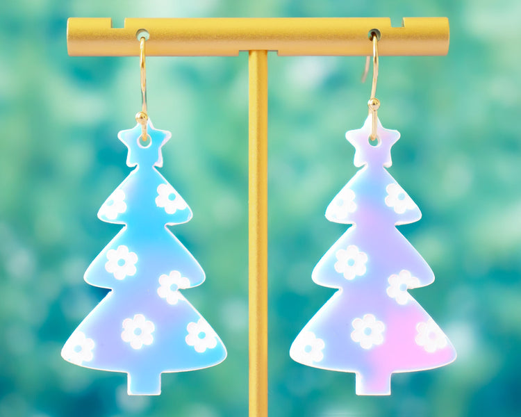 Retro Flower Christmas Tree Earrings