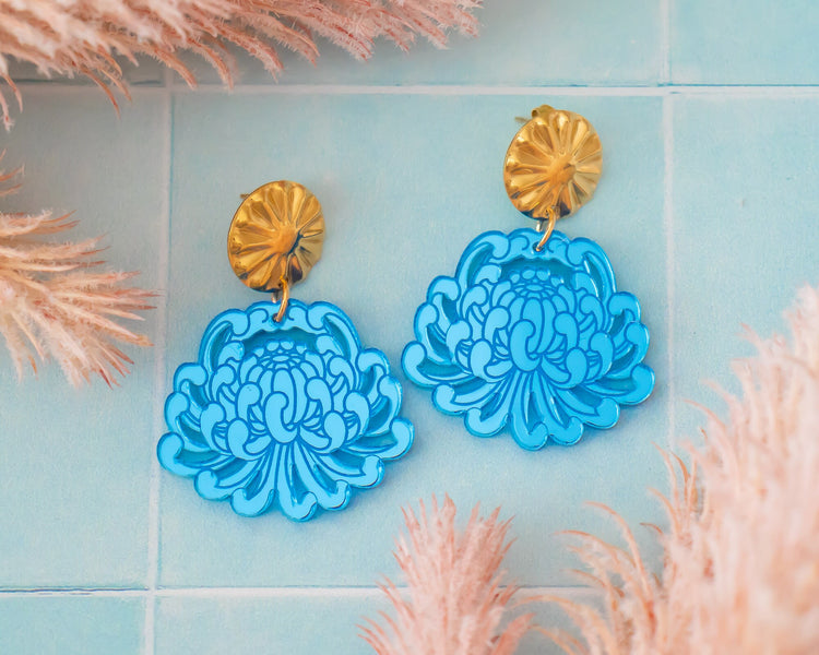 Blue Chrysanthemum Earrings