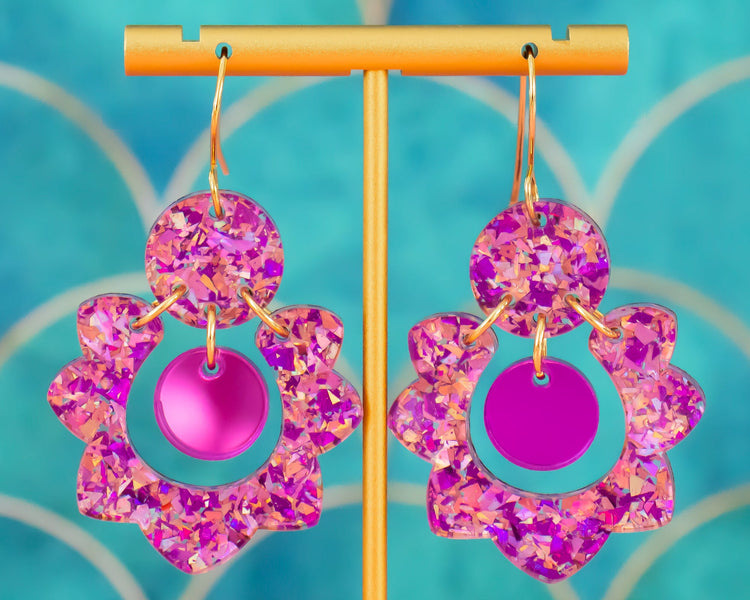 Purple Scallop Geometric Earrings