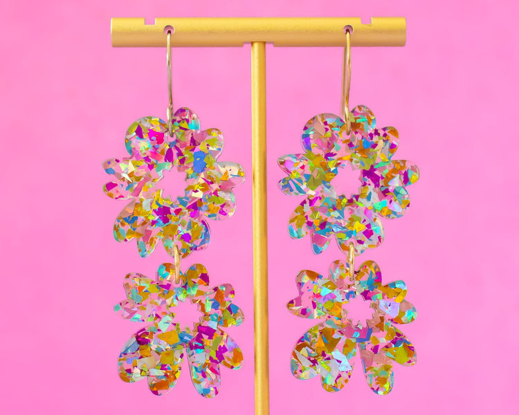Glitter Double Flower Earrings