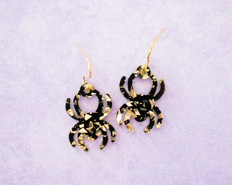 Black & Gold Spider Earrings