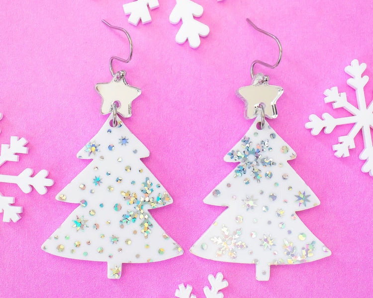 Snowflake Christmas Tree Earrings